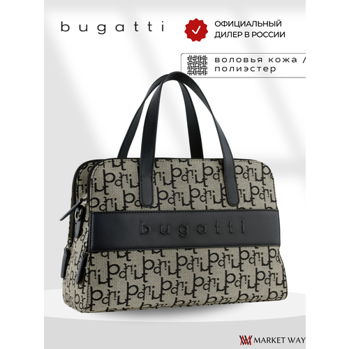 Сумка тоут Bugatti фактура зернистая гладкая бежево-черный 24065₽