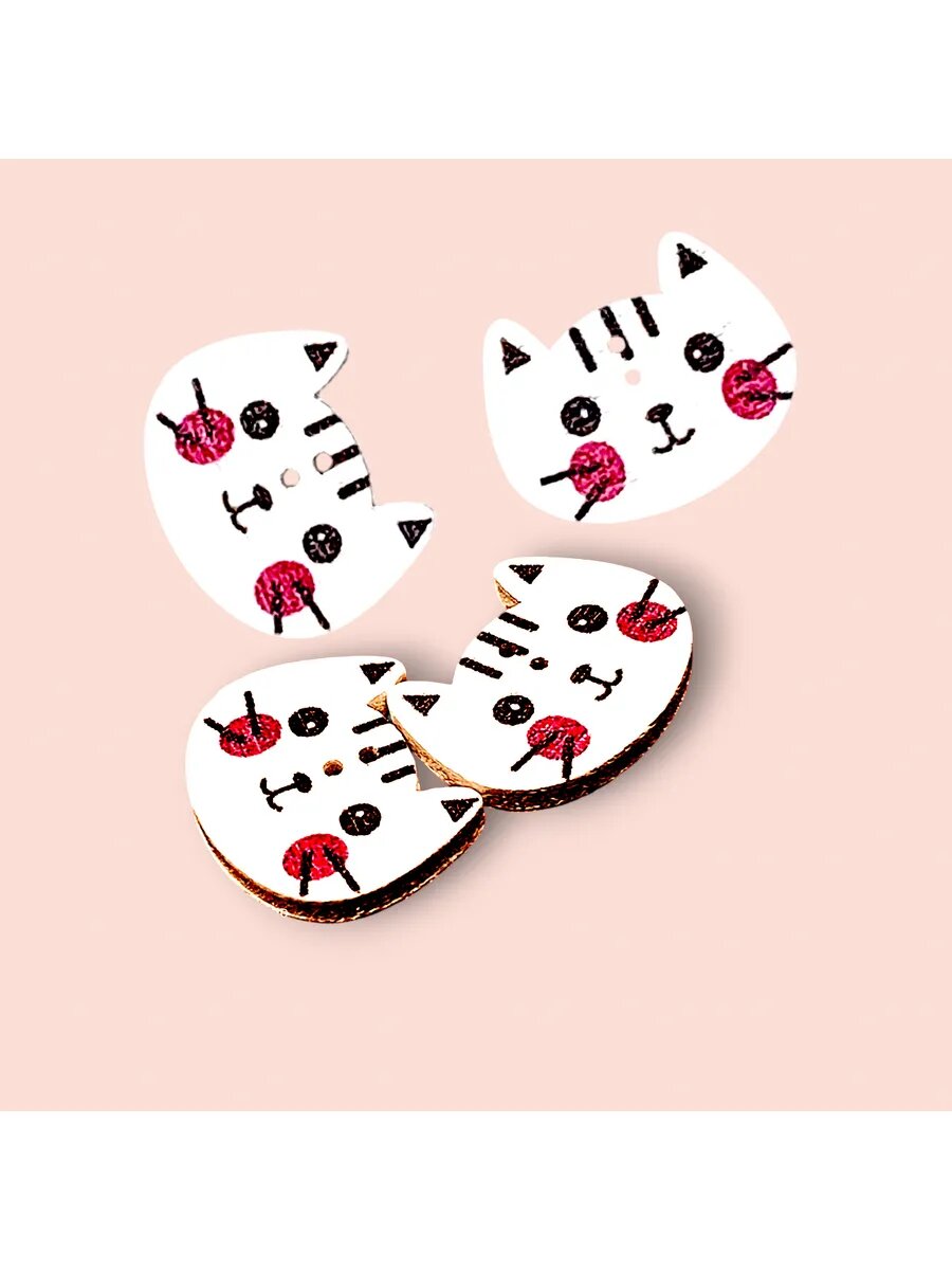 Пуговица детская деревянная котик — фото 1