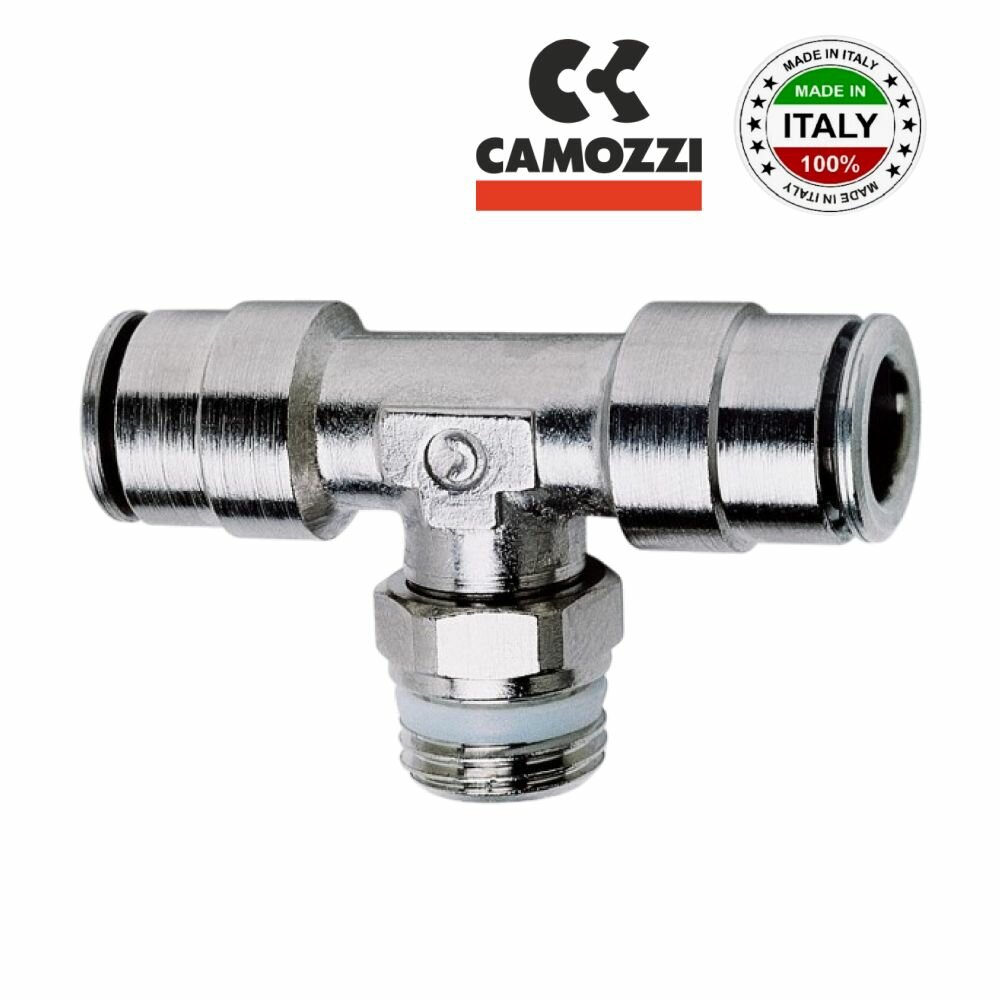 Тройник Camozzi S6430 10-1/4 цанговый фитинг Т-образный резьбовой поворотный с пластиковым уплотнением