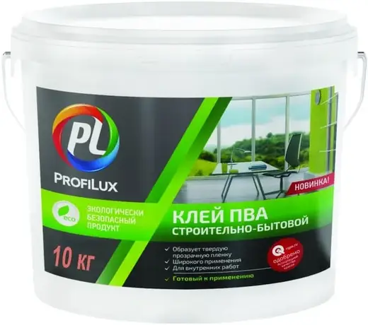 Клей ПВА ProfiLux Строительно-Бытовой 10кг Белый / Профилюкс ПВА.