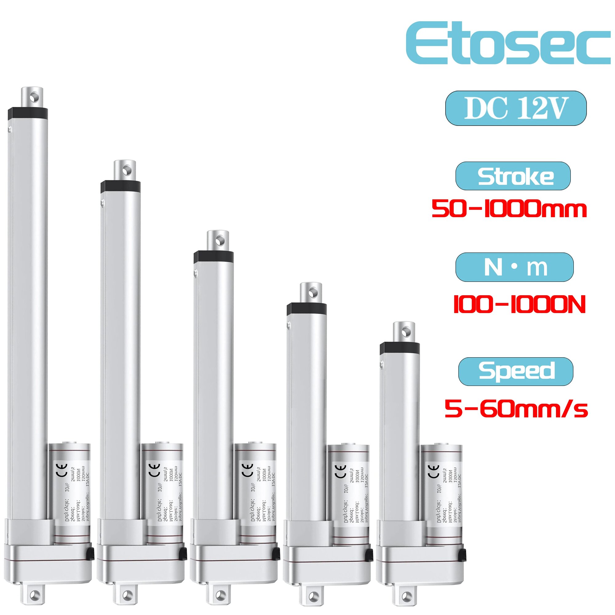 Линейный привод 12В 1000Н 50-1000 мм 90 мм/с 12V Stroke 450mm 150N 70mm s