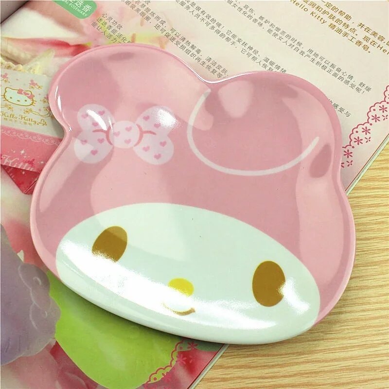Меламиновая тарелка Hello Kitty Melody для закусок, милая мультяшная детская тарелка для кормления, устойчивая к падениям тарелка с погружением и блюдцем, кухонная посуда, Melody