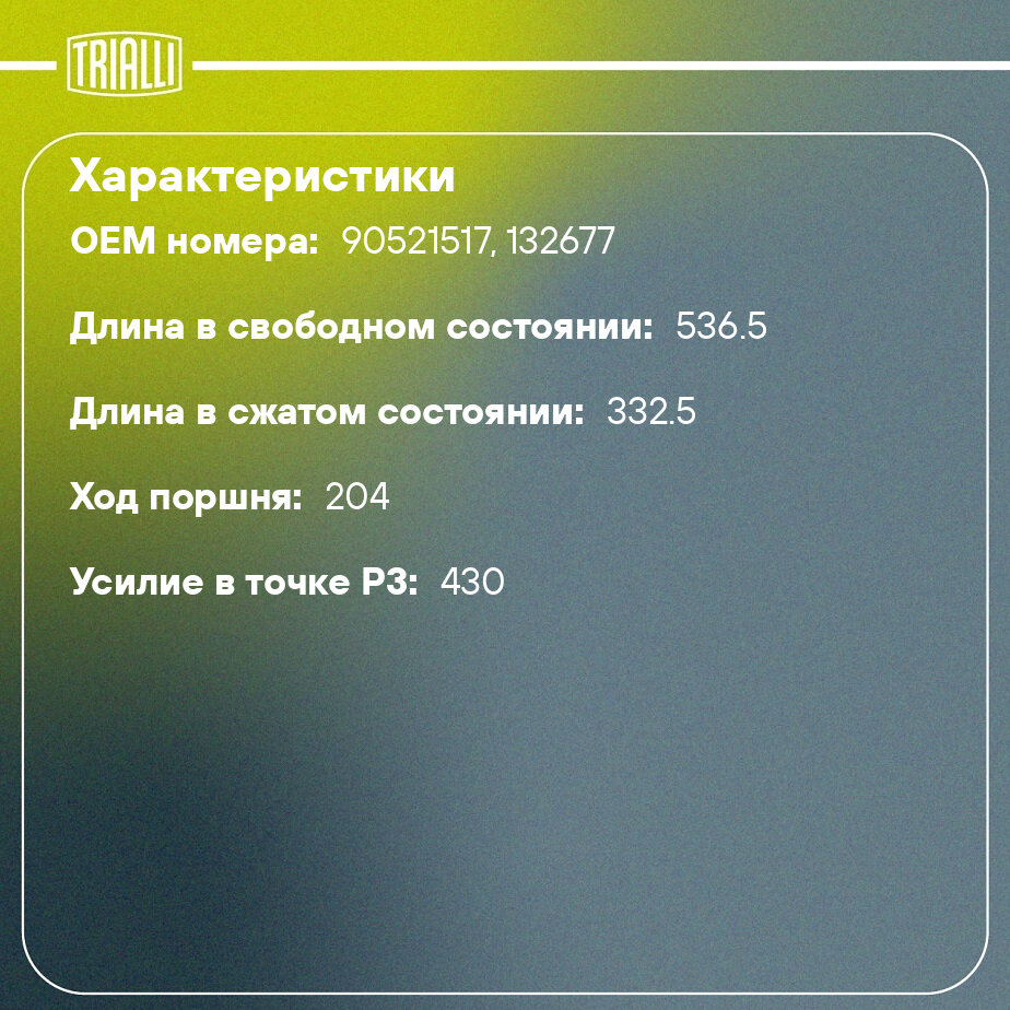 Амортизатор (упор) крышки багажника для автомобиля Opel Astra G (98-) хетчбэк без спойлера TRIALLI - фото №2