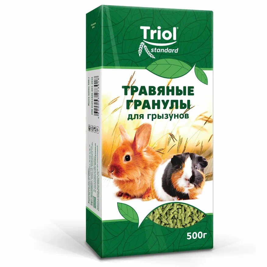 Корм для хомяка и других грызунов Triol "Травяные гранулы" из измельченных и спрессованных луговых трав, 500г — фото 1