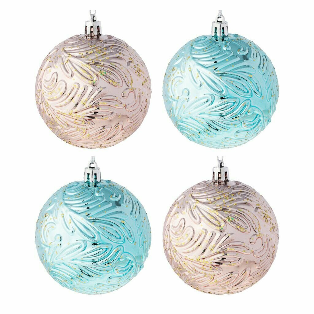 Набор елочных шаров СноуБум 8 см  4 шт  цвет розовый  голубой  пластик