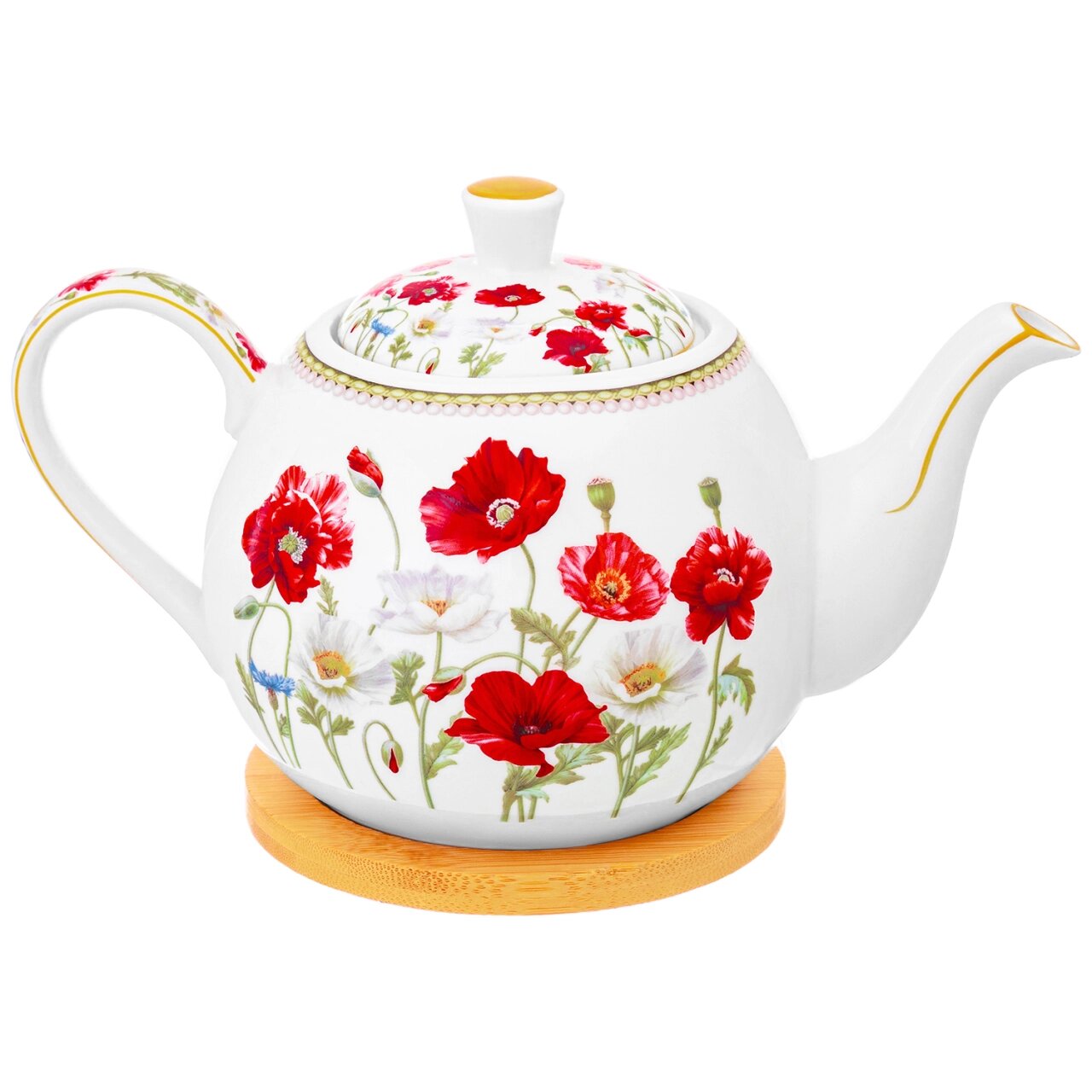Чайник заварочный Elan Gallery Маки 1.1 л на подставке фарфор/бамбук