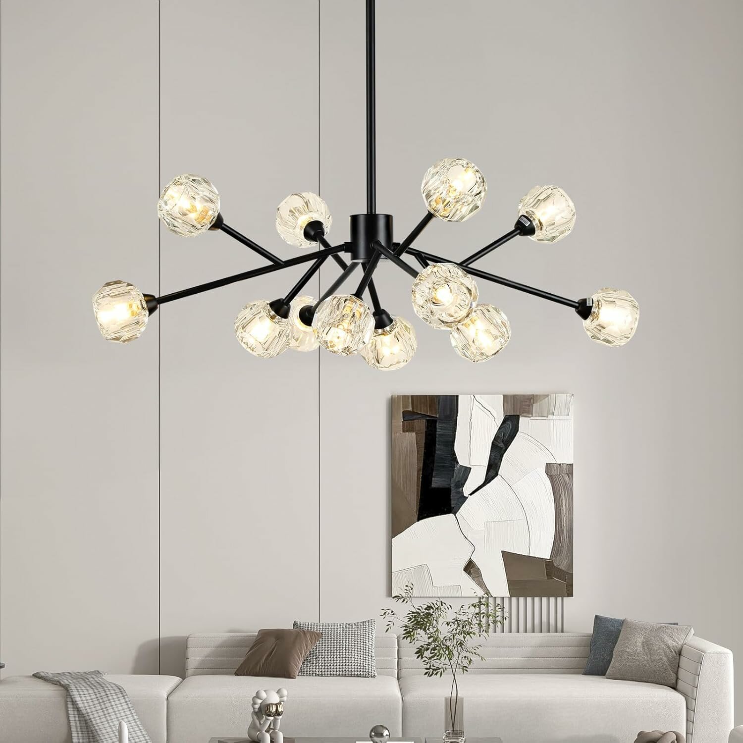 Большая Черная Хрустальная Люстра 12-рожковая G9 для Зала/Столовой