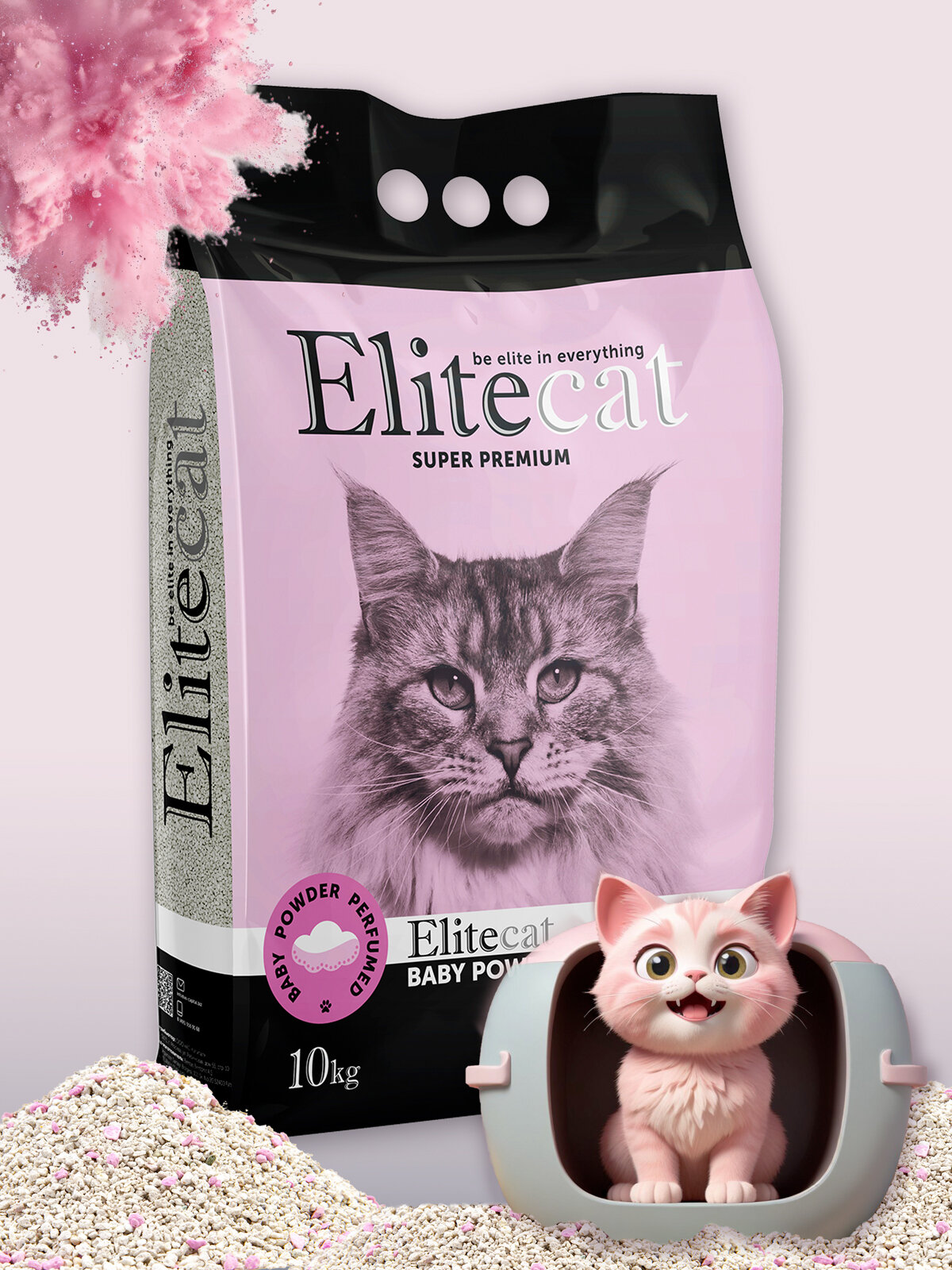 Наполнитель для кошачьего туалета комкующийся Elitecat с ароматом детской пудры 11.4л / 10кг