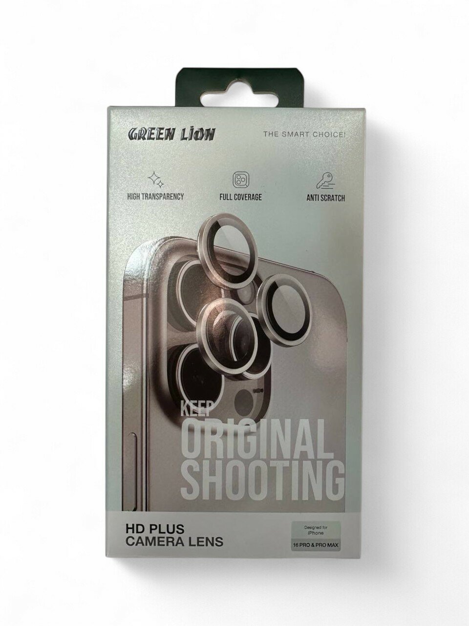 Защитное стекло, на камеру, синий, для Apple iPhone 16pro/16 pro max Green Lion Natural Titanium — фото 1