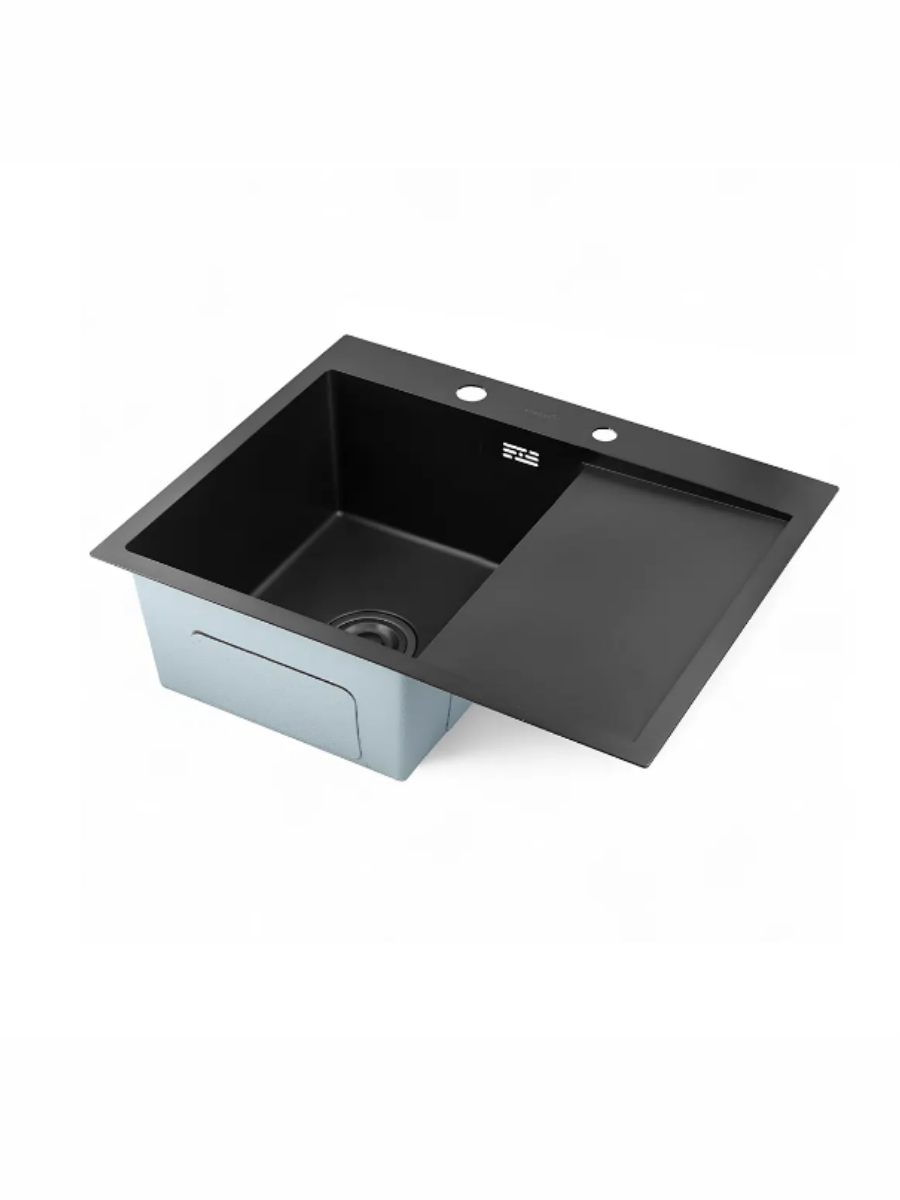Кухонная мойка с крылом справа с PVD покрытием, графитовая, 63*50 — фото 1