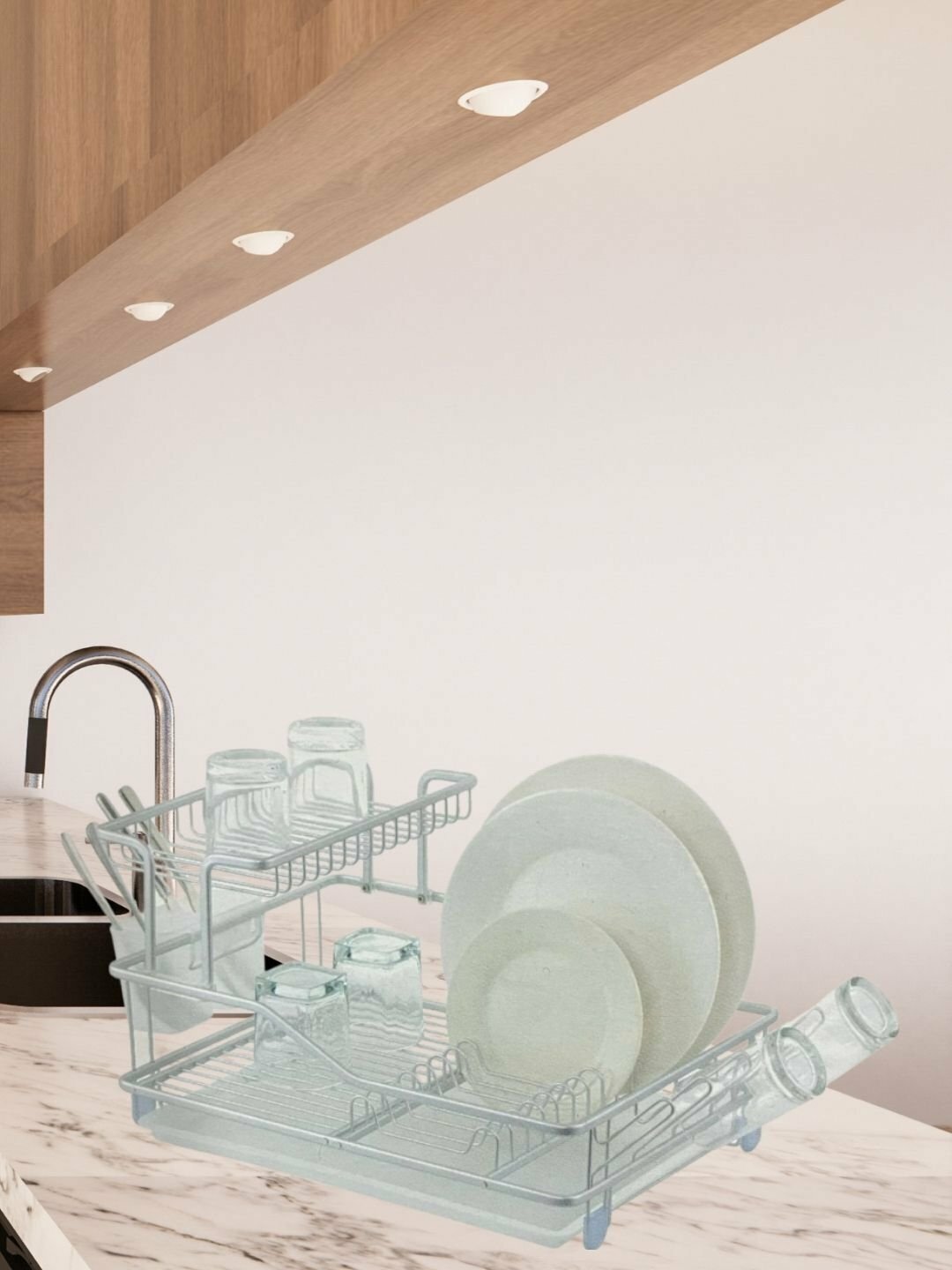 Сушилка для посуды, настольная, с основанием и системой слива