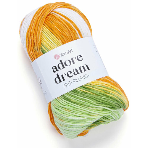 Пряжа Yarnart Adore dream белый-желтый-оранжевый-зеленый (1058), 100%акрил, 280м, 100г, 1шт