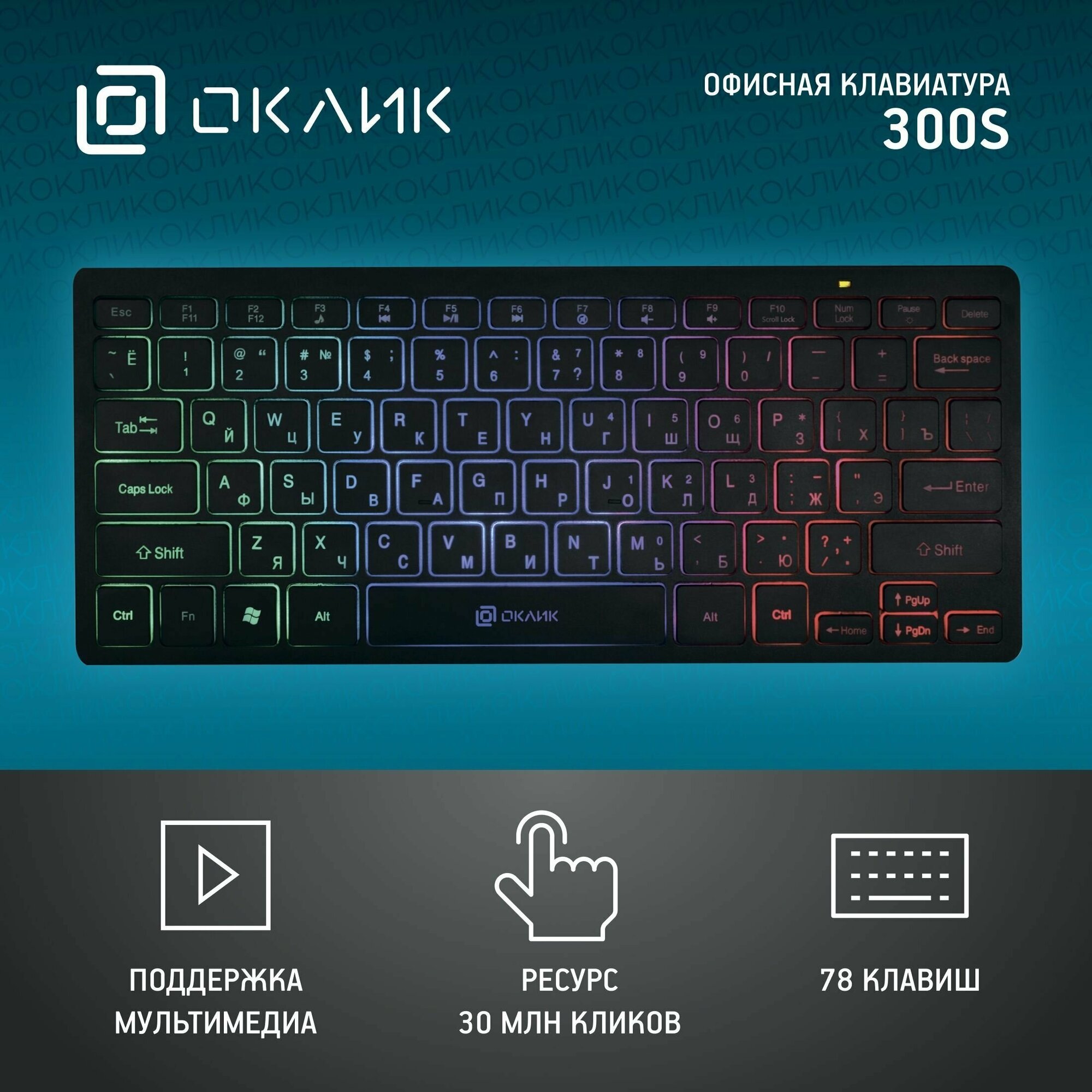 Клавиатура Оклик 300S черный USB