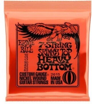 Струны для 7-струнной электрогитары Ernie Ball 2615 Slinky Skinny Top Heavy Bottom 10-62, Ernie Ball (Эрни Бол)