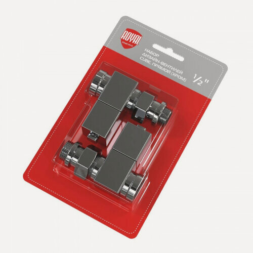 Изображение товара Набор дизайн-вентилей Royal Thermo CUBE 1/2", прямой, хром