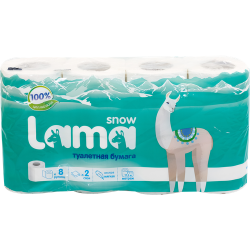 Туалетная бумага SNOW LAMA 2-слоя белая, 8шт туалетная бумага snow lama белая трёхслойная 4 рул