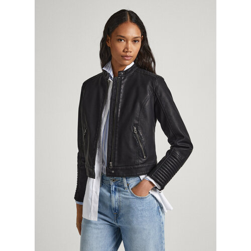 фото Кожаная куртка pepe jeans, размер l, черный