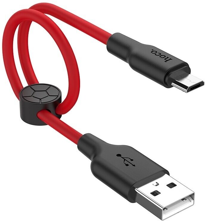 USB Кабель Micro, HOCO, X21 Plus, 0.25м, силиконовый, черно-красный