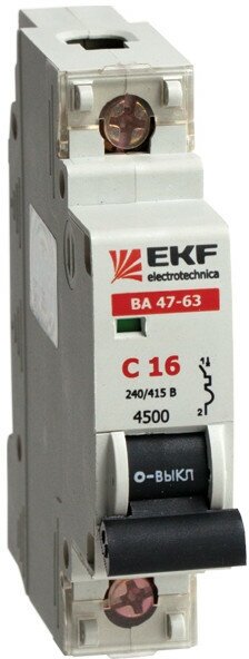 Автоматический выключатель 1P 16А (C) 4,5kA ВА 47-63 EKF PROxima mcb4763-1-16C-pro