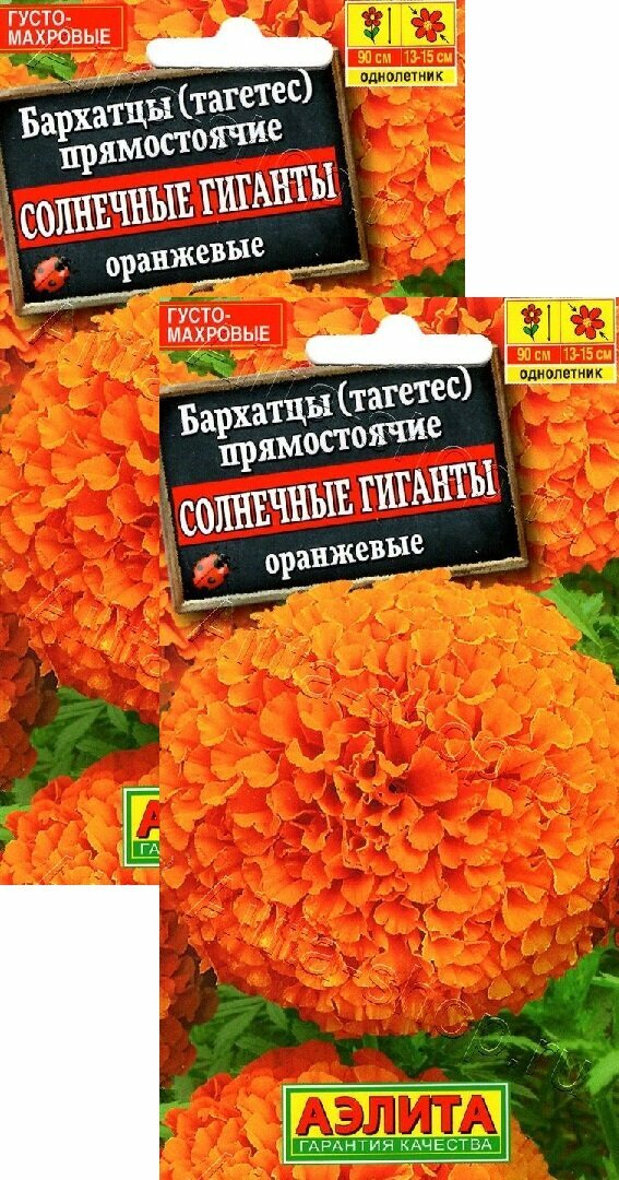 Семена Бархатцы Солнечные гиганты Оранжевые (0,3 г), 2 пакета