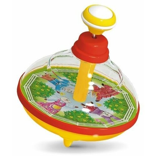 Юла детская прозрачная, музыкальная игрушка со сказочными персонажами в подарок, диаметр 12 см.