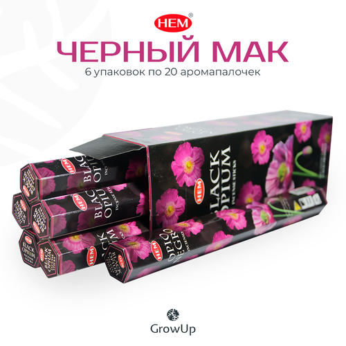 HEM Черный Опиум Мак - 6 упаковок по 20 шт - ароматические благовония, палочки, Black Opium - Hexa ХЕМ палочки ароматические благовония hem хем opium мак опиум 6 упаковок 120 шт
