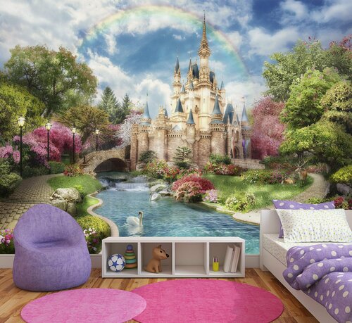 Изображение товара Фотообои флизелиновые 400х290см. на стену. Серия KIDS ARTDELUXE. Сказочный замок с животными. Обои дизайнерские, эксклюзивные для детской комнаты.