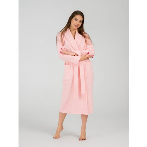 Халат РОСХАЛАТ удлиненный, на завязках, длинный рукав, пояс, карманы, капюшон, размер 50-52, розовый