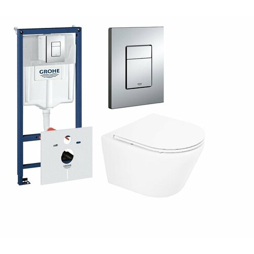 Комплект: Инсталляция Grohe квадрат с прокладкой + Унитаз Belbagno TRE BB8001CHR\SCс сиденьем комплект инсталляция grohe 38721001 овал унитаз belbagno tre bb8001chr sc с сиденьем