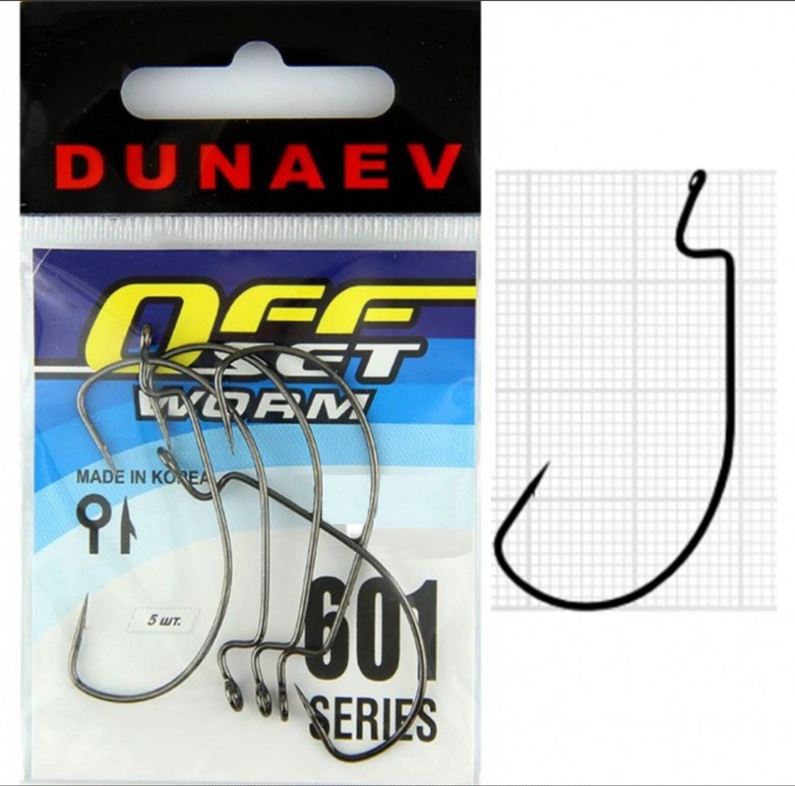 Крючок Dunaev Offset Worm 601 # 1/0 (упак. 5 шт)