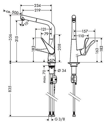 Смеситель для кухни, сталь, Hansgrohe Metris 14821800