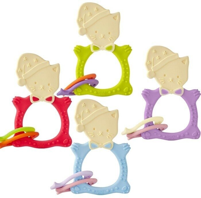 Roxy-kids Прорезыватель силиконовый MEOW TEETHER, универальный, цвет микс