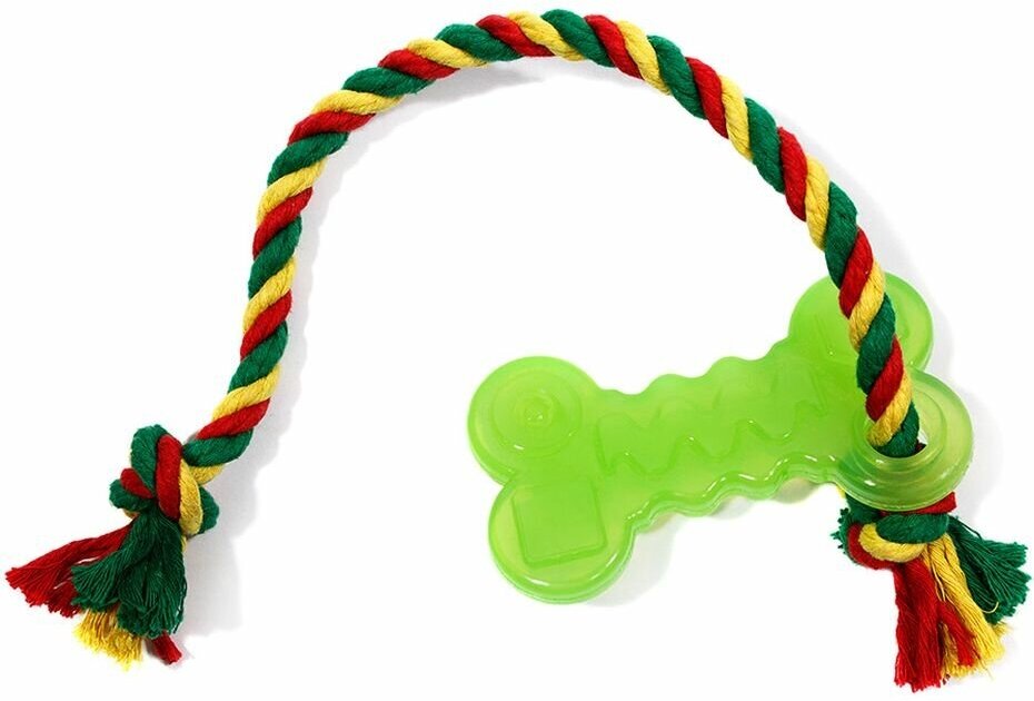 Dental Knot Игрушка для собак Кость малая с канатом с этикеткой, зеленый, 11 см. Doglike - фотография № 2