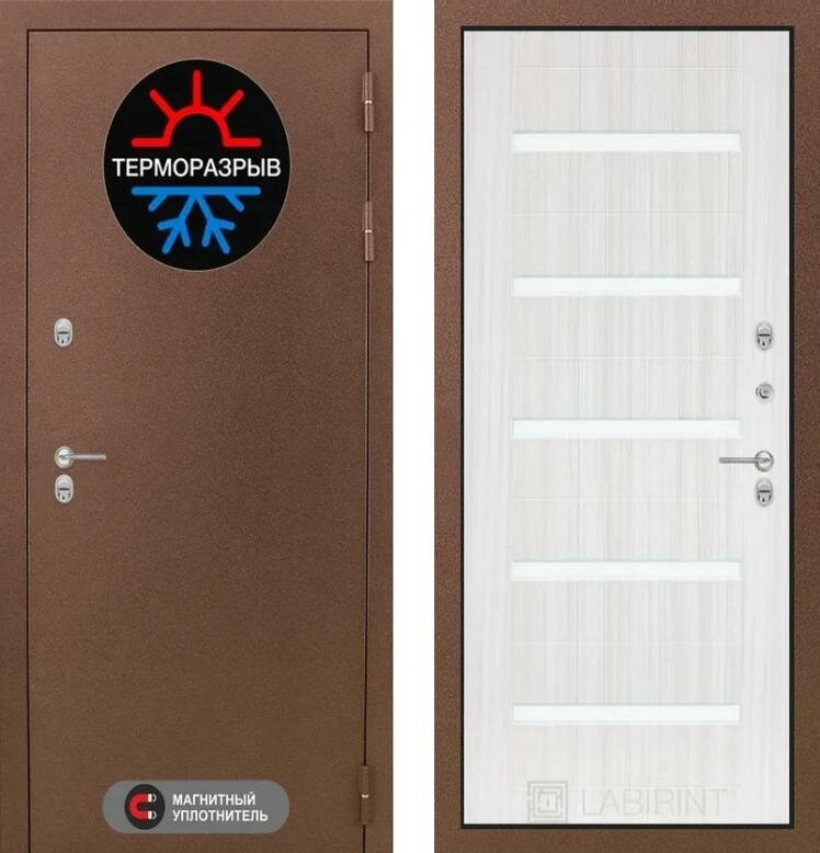 Входная дверь Labirint Термо Магнит 01 "Сандал белый" 880x2050, открывание левое