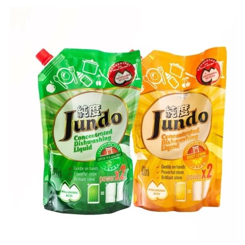 фото Набор из 2 шт концентрированных гелей для мытья посуды "juicy lemon" и "green tea with mint", 800 мл jundo