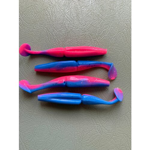 Мягкая силиконовая приманка Савамура (River Shad)105мм,4шт. Голубой розовый (Bubble Gum).
