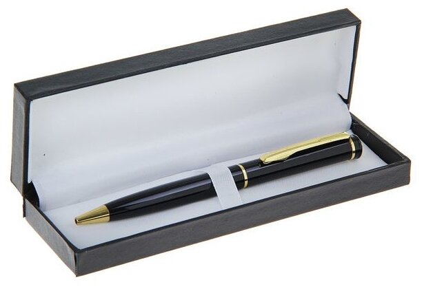 Ручка подарочная шариковая в кожзам футляре поворотная Классика корпус черный с золотом