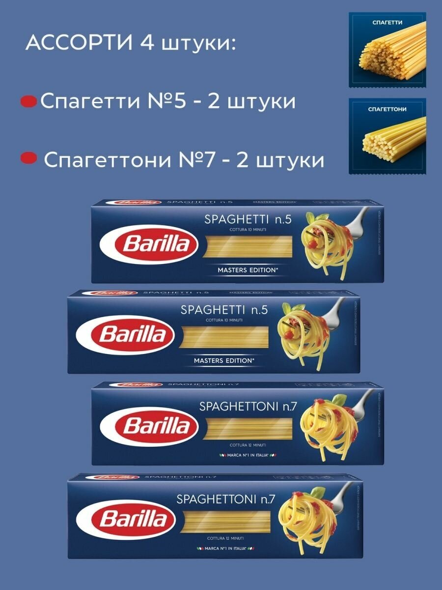 Макароны Barilla Спагетти и Спагетонни, 4 упаковки по 450г.