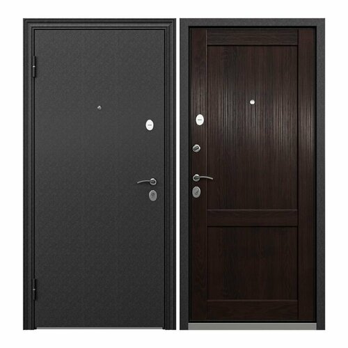 Дверь входная Torex для квартиры металлическая Flat-XL 950х2050 левый, тепло-шумоизоляция антикоррозийная защита, замки 4-го класса, черный/коричневый дверь входная для квартиры torex comfort x 950х2070 левый тепло шумоизоляция антикоррозийная защита замки 4 го класса зеркало черный серый