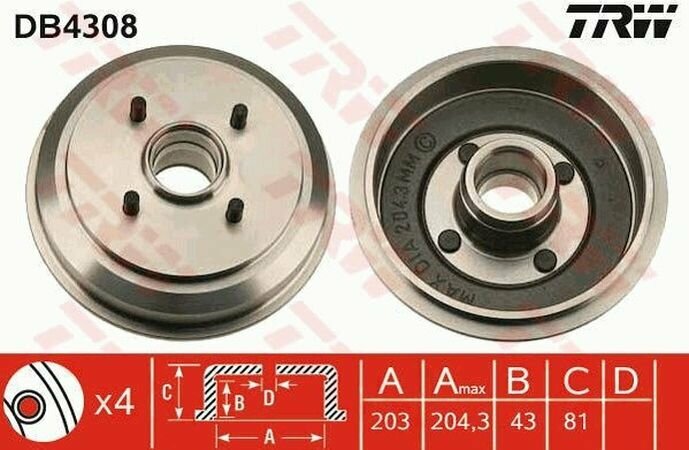 Барабан тормозной FORD Fiesta V 01-07/Fusion 02-/MAZDA 2