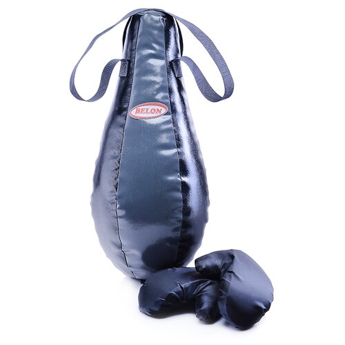 фото Набор для бокса belon груша каплевидная 55 см х ø28 см+перчатки. цвет темно-серый+черный