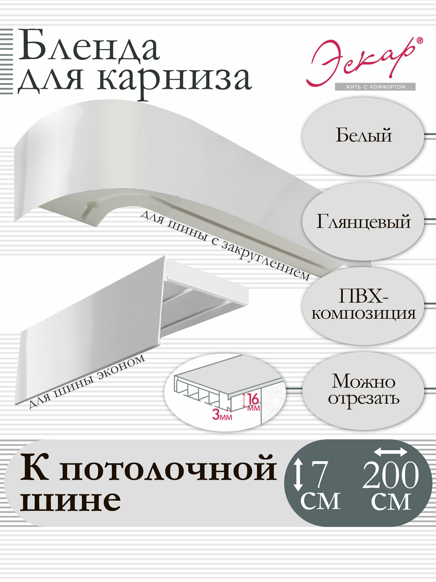 фото Бленда для карниза 7 см, Белый глянец