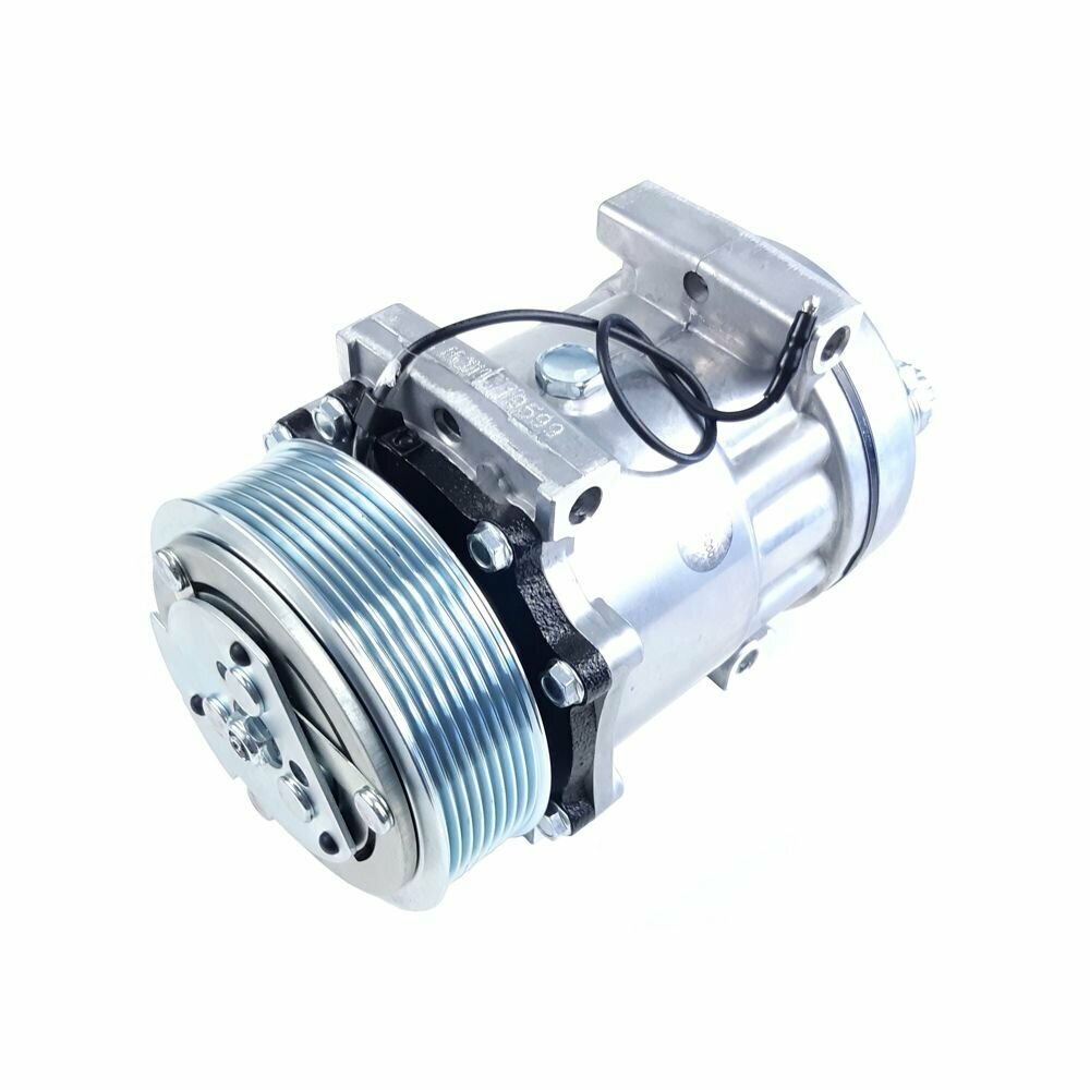 фото Компрессор кондиционера Sanden 7H15 (12V, PV8) выходы горизонтальные 1"-14UNF и 1"-14UNF Монтажное крепление - направляющие