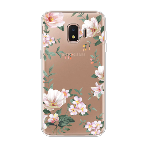 Силиконовый чехол на Samsung Galaxy J2 Core (2018/2020) / Самсунг Галакси J2 Core (2020) Beautiful white flowers, прозрачный