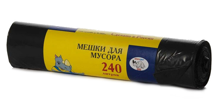 Мешки для мусора Мультипласт 240л 10шт (25 мкм) ПВД арт.960058