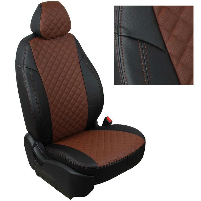 Чехлы на автомобильные сидения Автопилот для Mitsubishi ASX с 10г. / Citroen C4 Aircross с 12-15г. / Peugeot 4008 с 12г. (Экокожа ромб, Черный + Темно-коричневый)