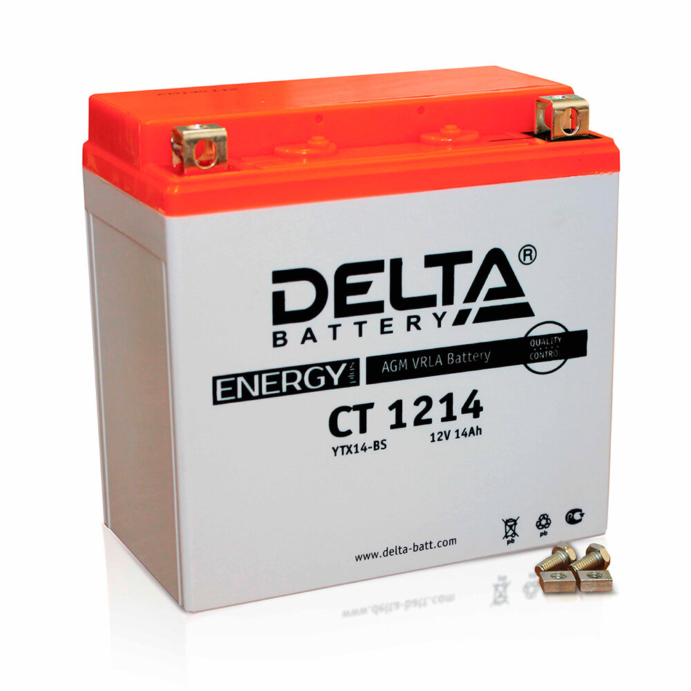 Аккумулятор DELTA CT1214 (YTX14-BS) для скутера, мотоцикла, квадроцикла DELTA-CT1214