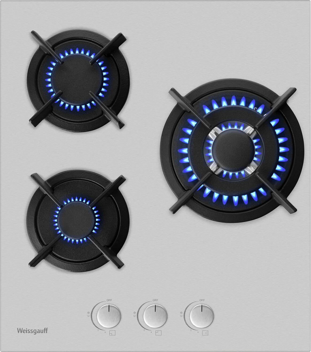 Варочная панель Weissgauff HGG 431 XR WOK-конфорка, 3 года гарантии, автоматический электроподжиг, Рукоятки Hi-Tech, газ-контроль