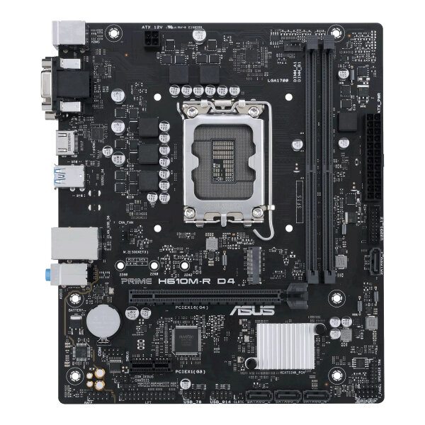 Материнская плата ASUS PRIME H610M-R D4-SI, LGA 1700, Intel H610, 2xDDR4, 4xSATA, 1xM.2 PCIe 3.0 x4, 1xPCIe 4.0 x16, 1xPCIe x1, 1xHDMI, 1xDVI, 1xVGA,