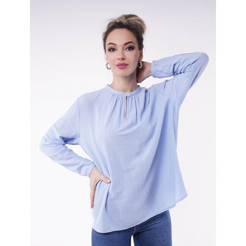 Блуза  Тамбовчанка, повседневный стиль, длинный рукав, размер 46, голубой